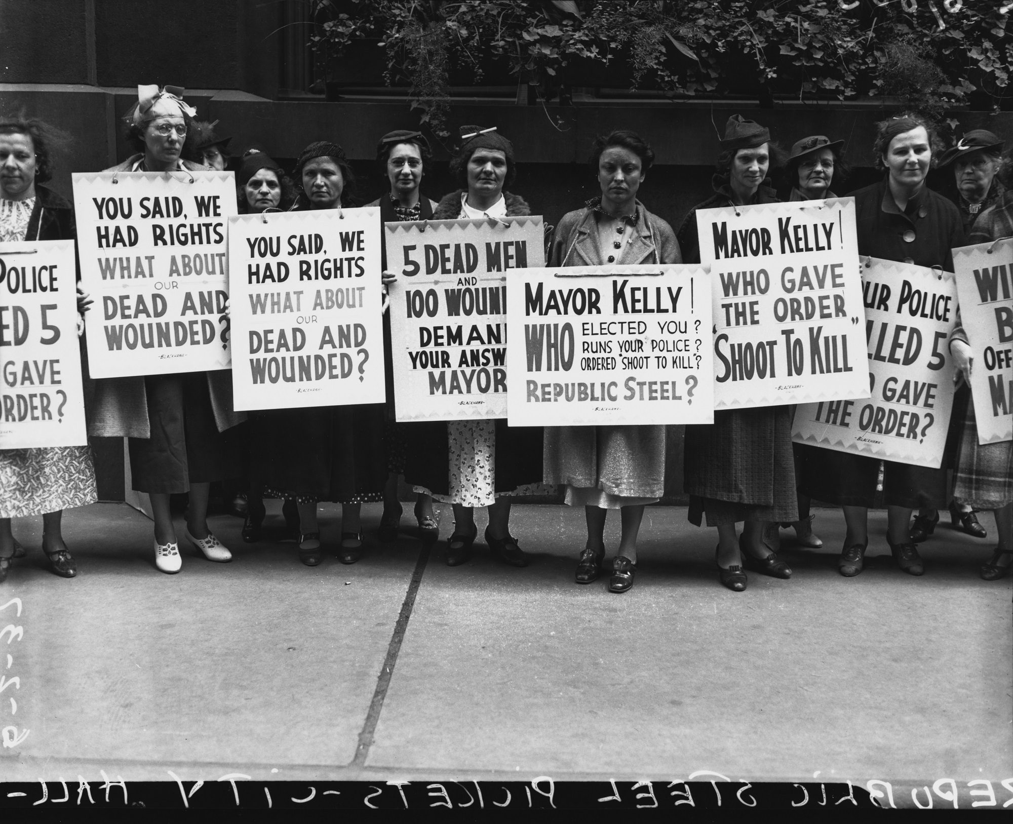 Women protesters picketing at City Hall in support of Republic Steel strikers after what is known as the Memorial Day massacre, Chicago, Illinois, June 2, 1937.