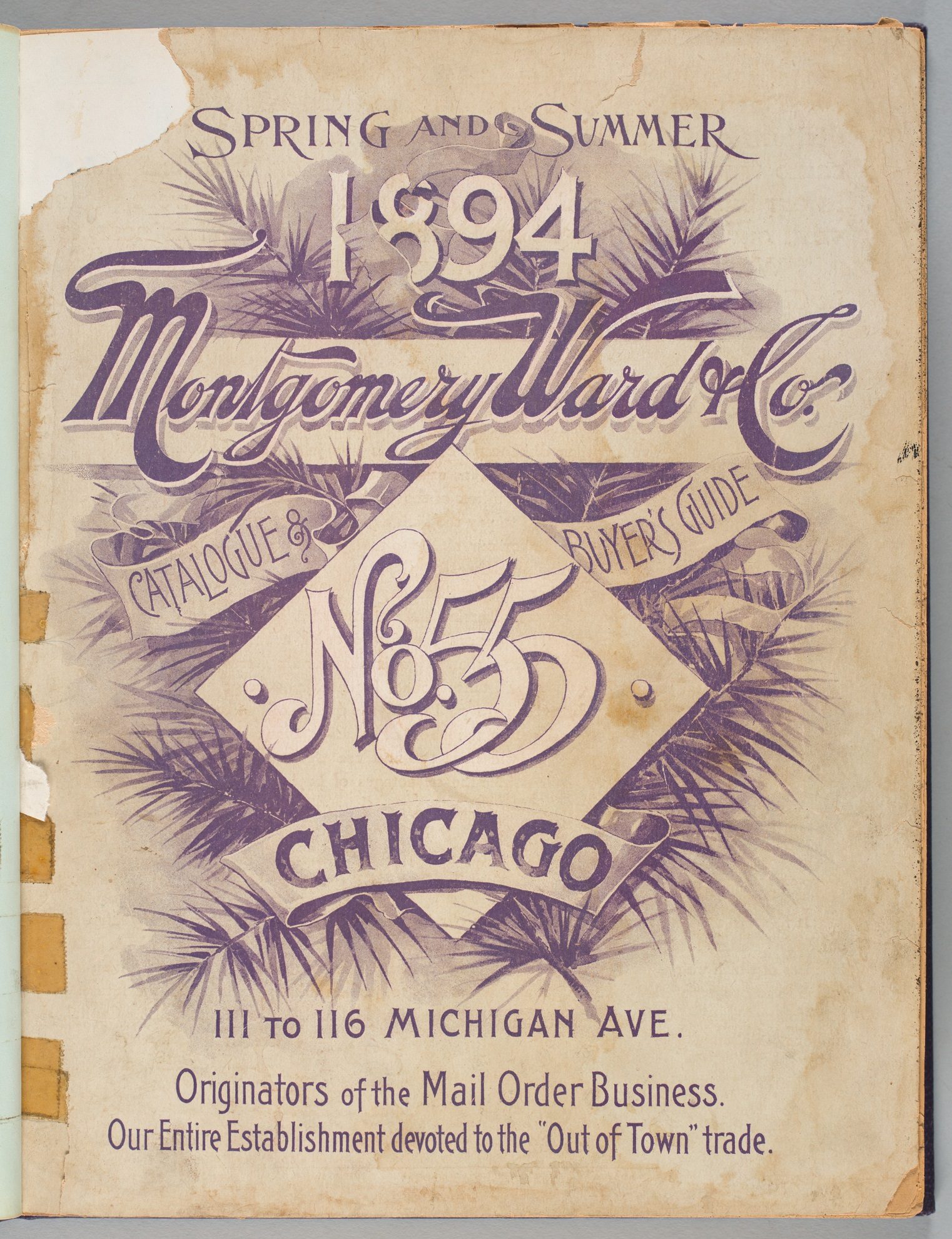 Front cover of the Montgomery Ward & Company catalog and buyers guide No. 55, Spring and Summer 1894