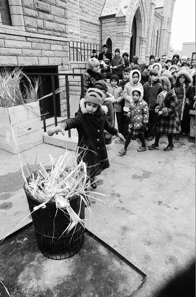 School children in front of Holy Name Cathedral for Ash Wednesday