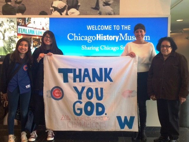 cubsbanner_with nieces at CHM