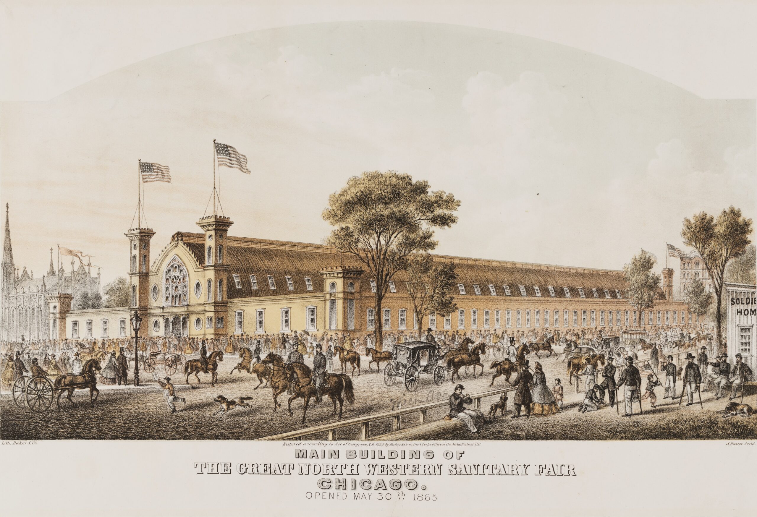 Lithograph of main building of Great Northwestern Sanitary Fair