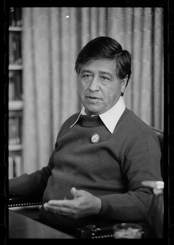 seated portrait of Cesar Chavez