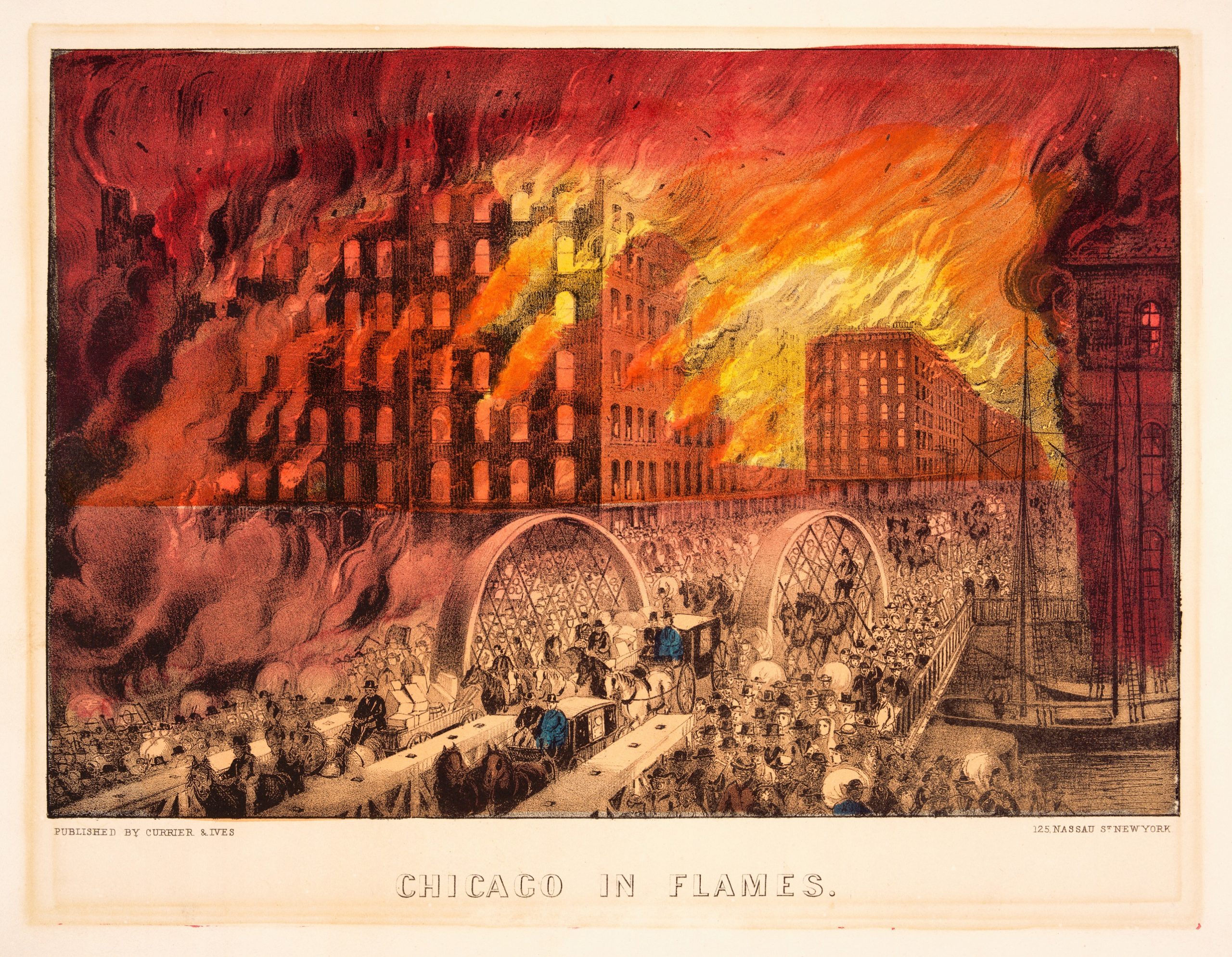Lithograph of Chicago in flames