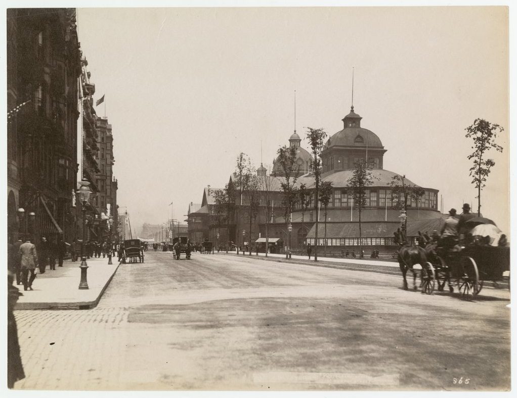 View of Michigan Avenue between Adams Street and Congress Parkway, Chicago, Illinois 1885-1900.