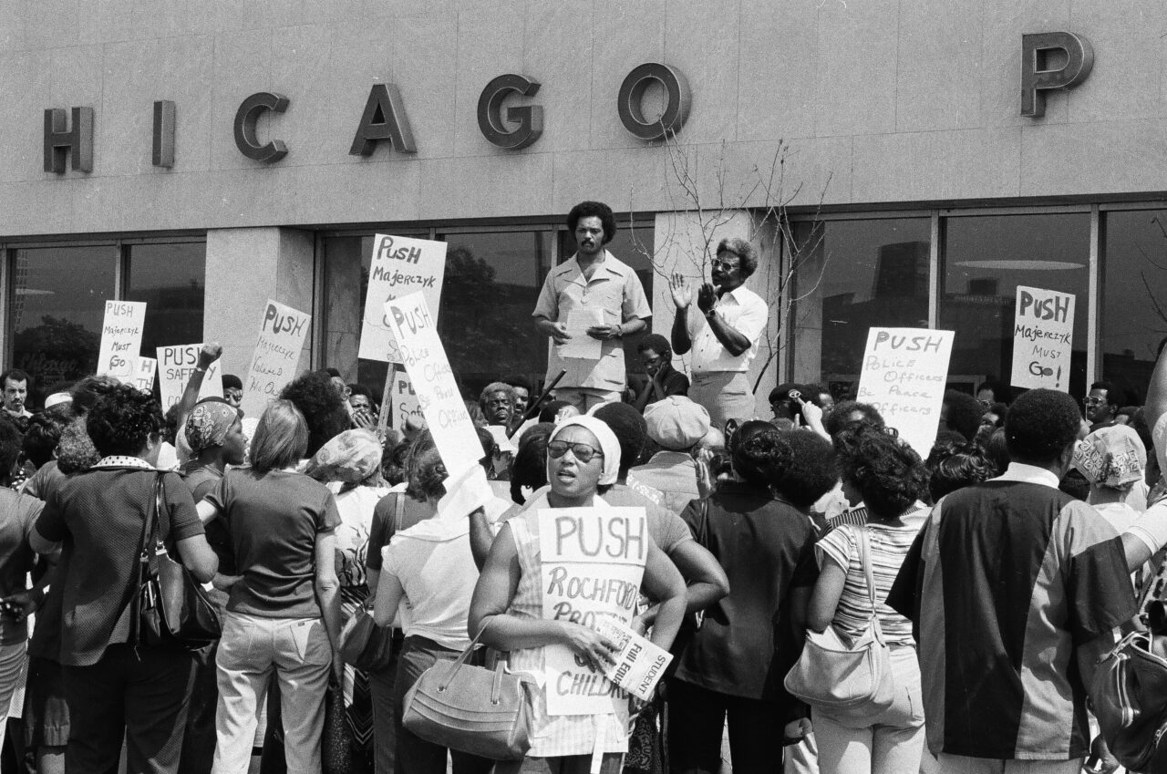 People protest racist behavior outside police headquarters