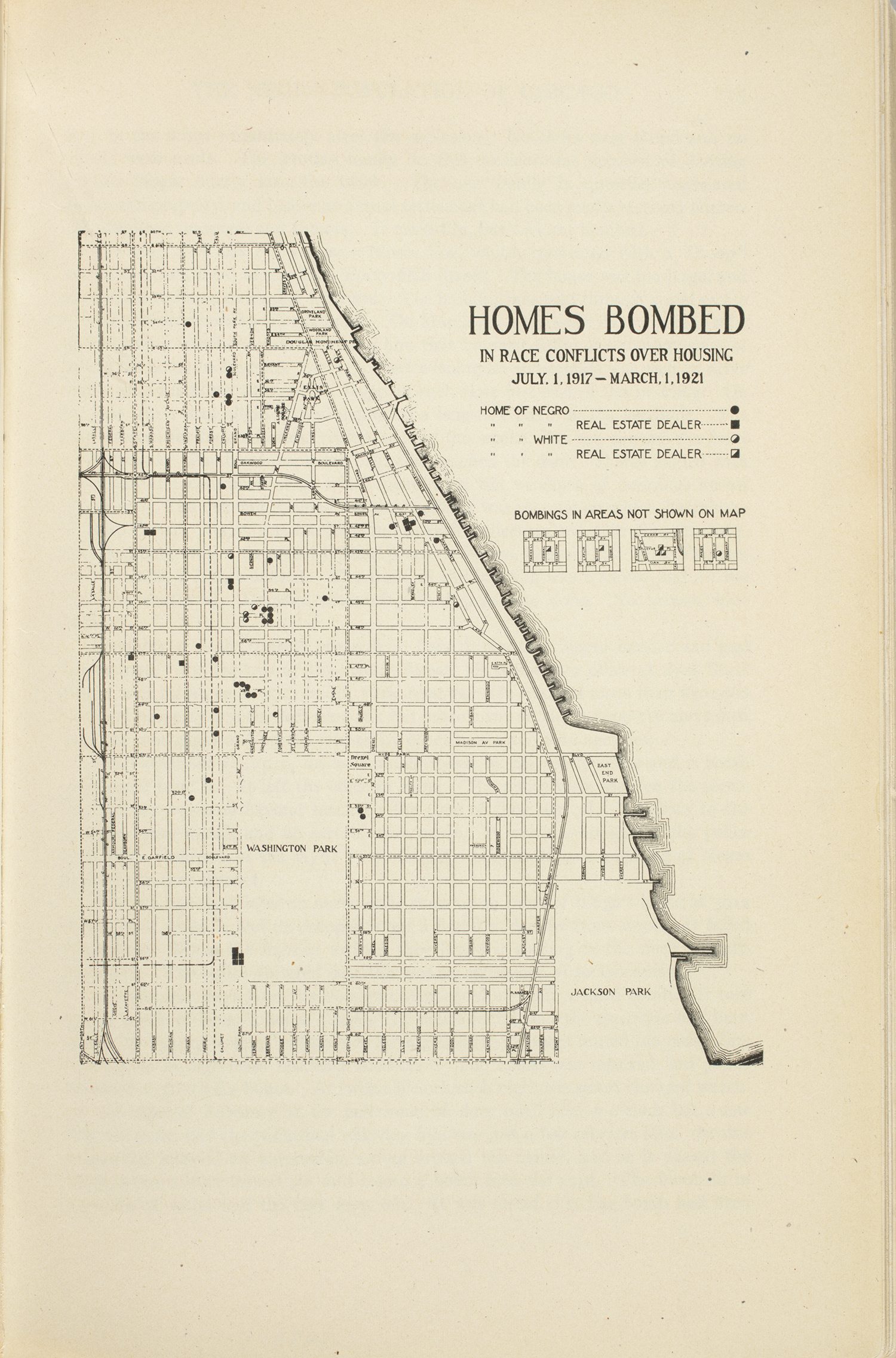 Map of Homes Bombed in Racial Conflicts over Housing, July 1, 1917-March 1, 1921.