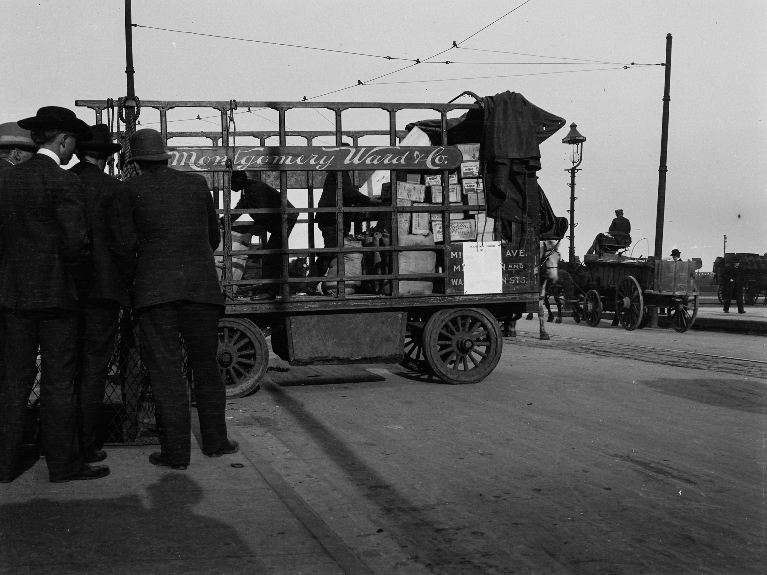 Injunction notice on a Montgomery Ward truck at time of the Teamsters strike, Chicago, Illinois, April-May 1905.