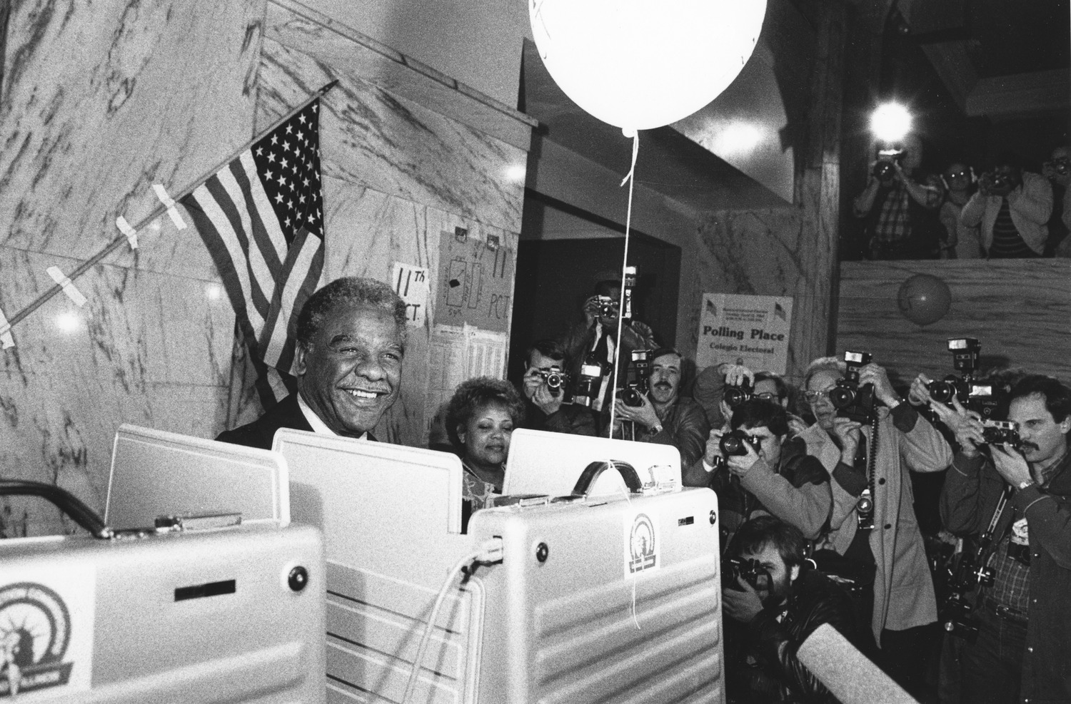 Harold Washington voting on election morning in Hyde Park