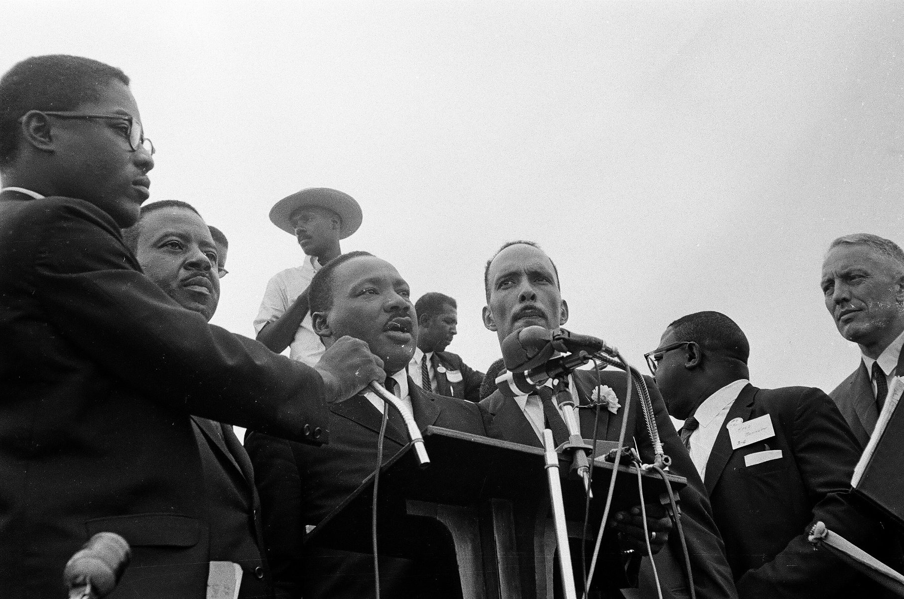 Martin Luther King, Jr. speaks to marchers
