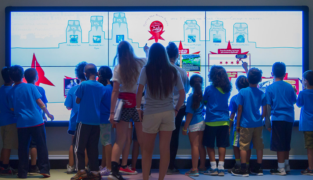 Children in front of fifth star wall