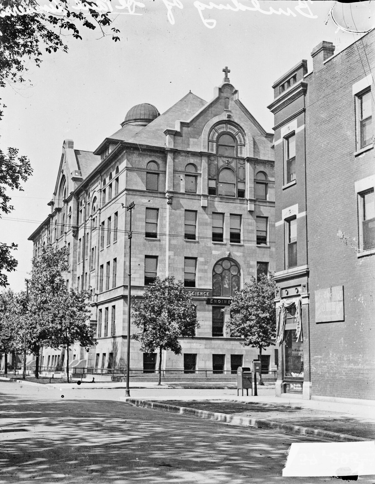 Exterior of DePaul University building, Chicago, Illinois, 1911.