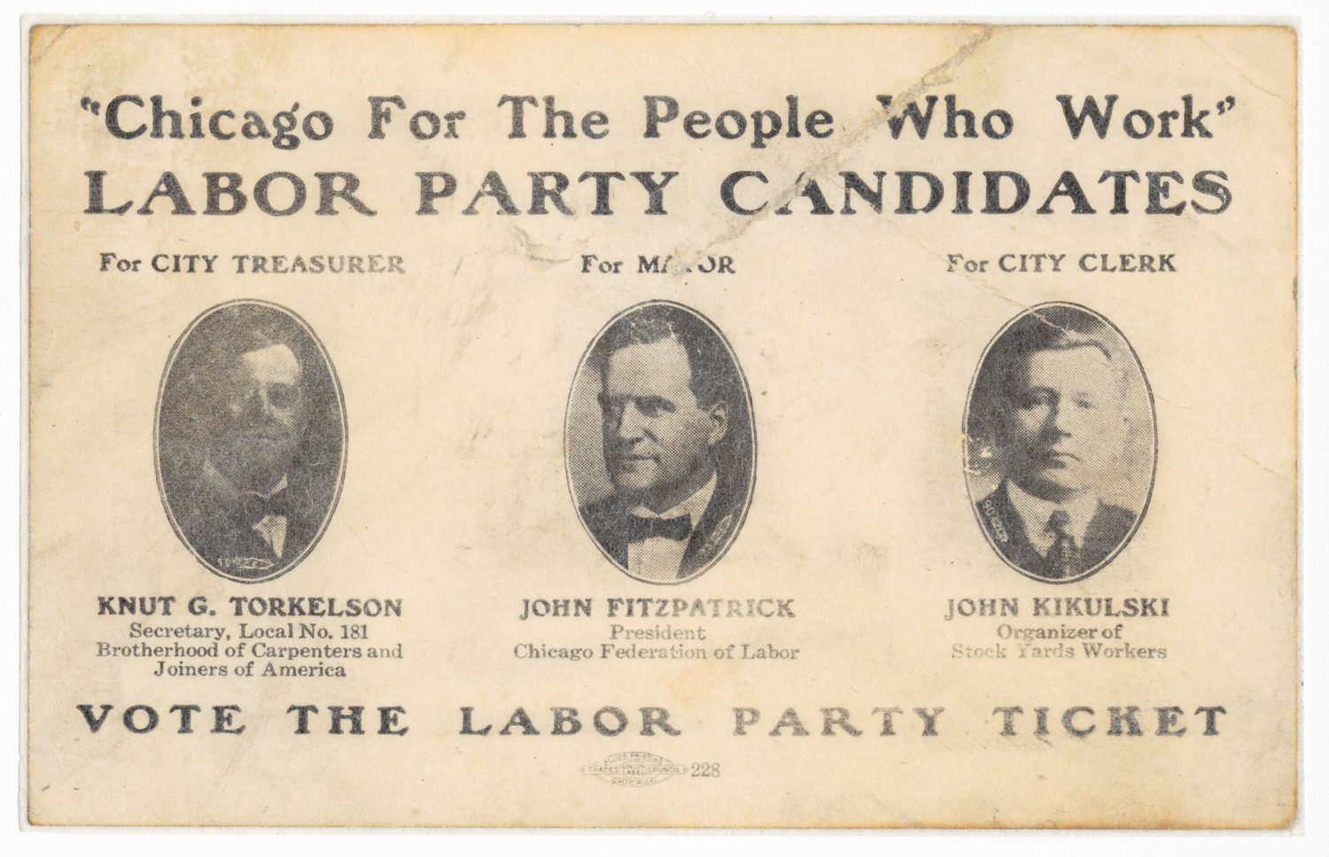 Labor Party ticket palm card, front