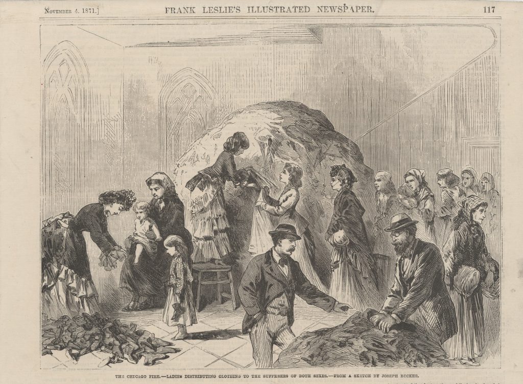 Ladies distributing clothing to the victims of the Great Chicago Fire of 1871.-i002894-1024×751
