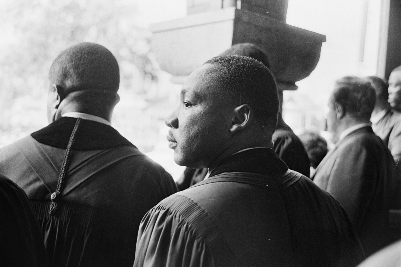 Dr. Martin Luther King Jr. at funeral for victims of the 16th Street Baptist Church bombing
