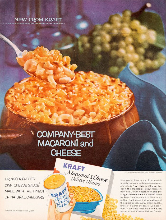 Advertisement for Kraft Deluxe Macaroni & Cheese, 1961. Published in McCall’s.