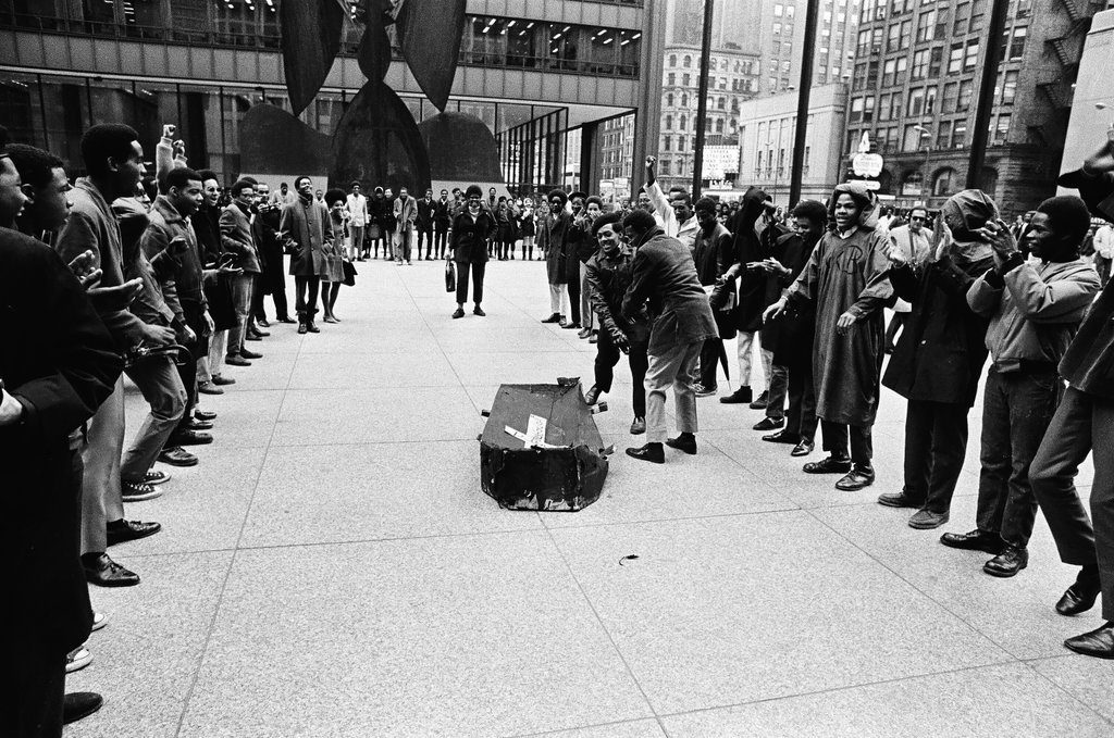 Mock funeral for Board of Education at Civic Center