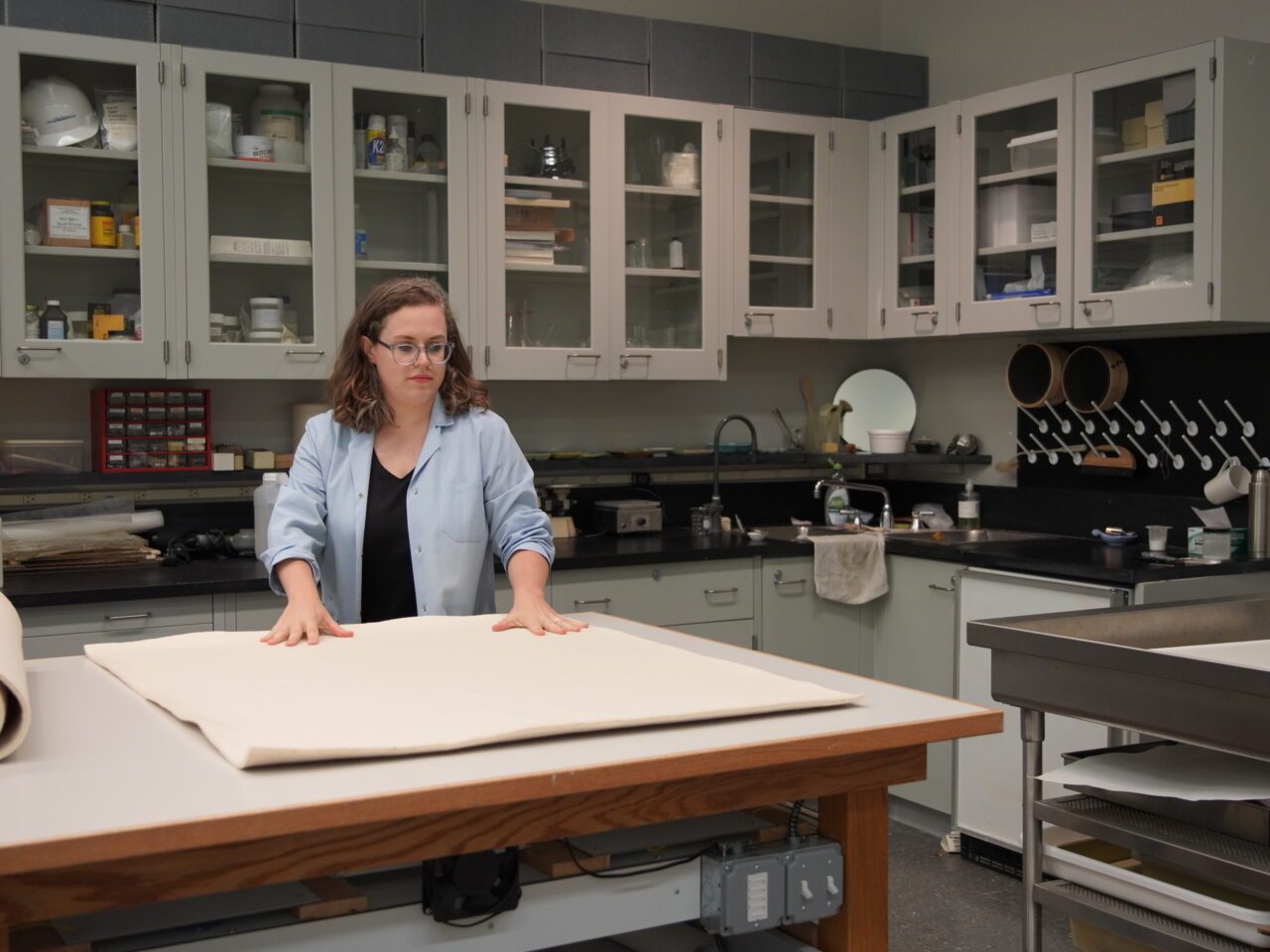 Liz Sorokin in the Paper Conservation Lab