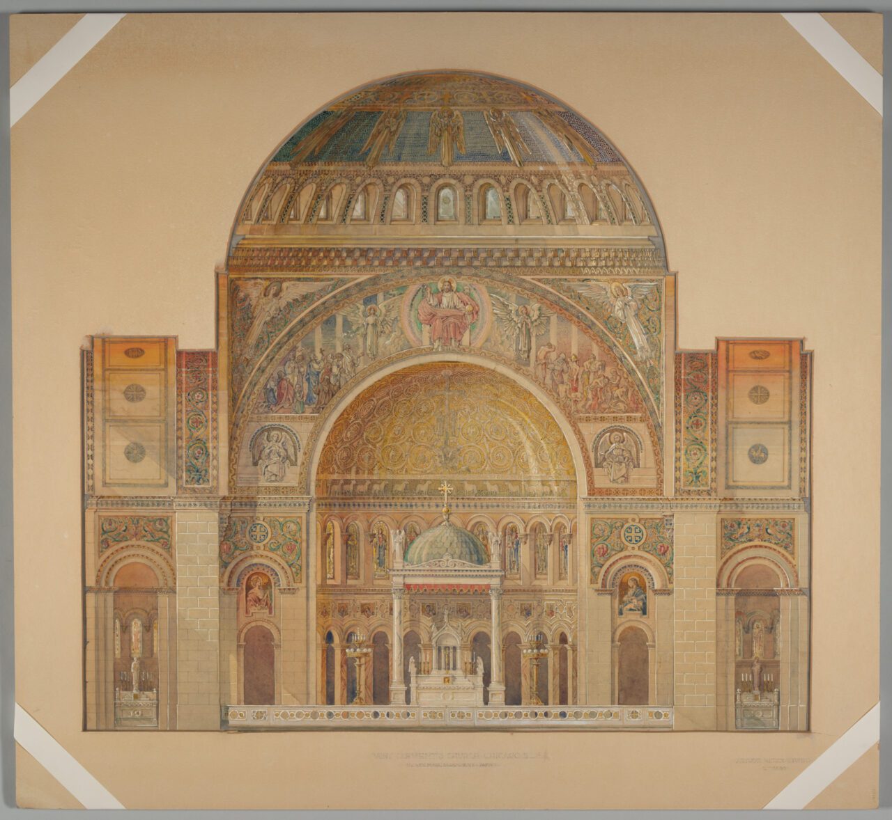 Rejected design drawing for interior of St. Clement Church